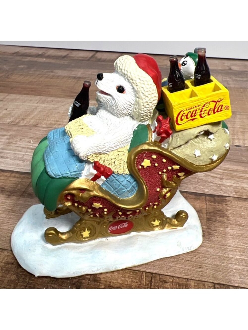 Coca-Cola Polar Bear Cubs Figurine Sleigh Scene Limited Edition 1994 Christmas D